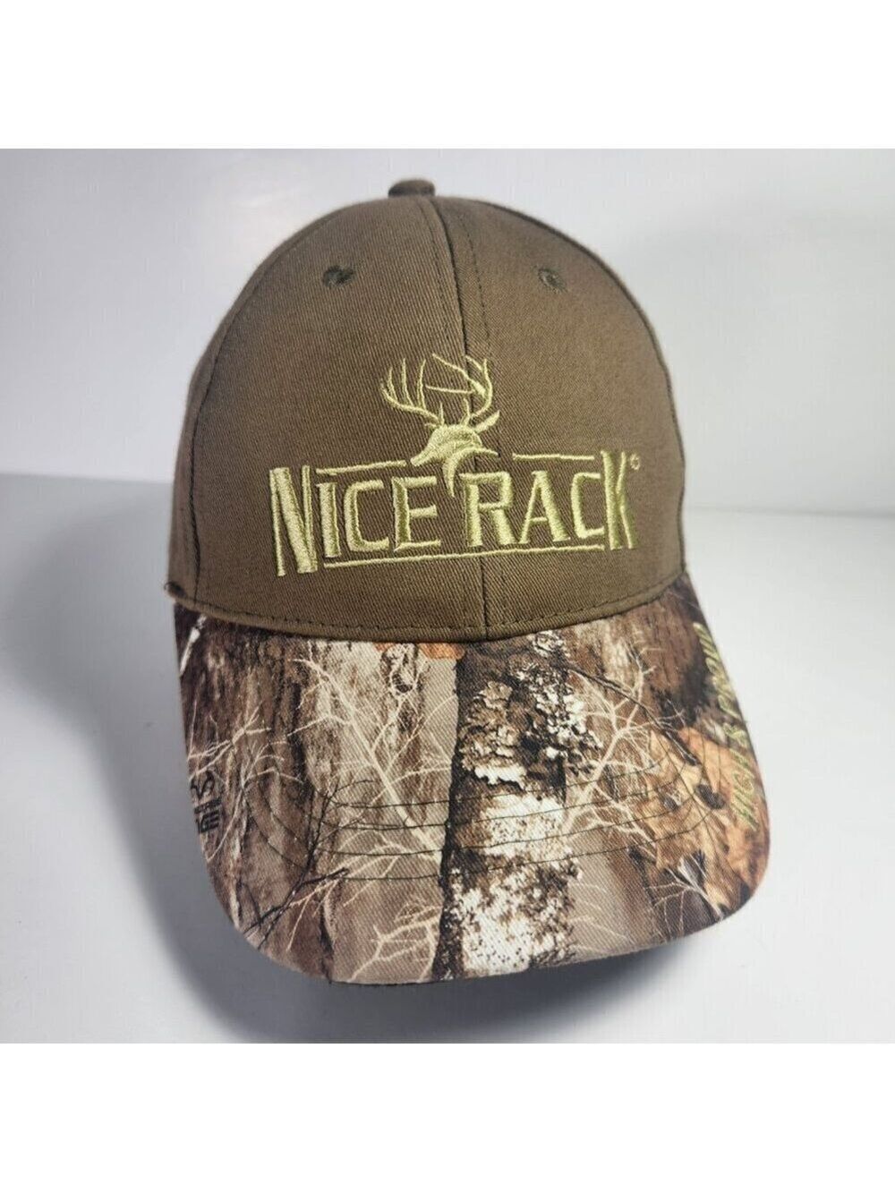 Camouflage Hat Cap Nice Rack Hook & Loop Brown with Camouflage Brim Hunter Moose